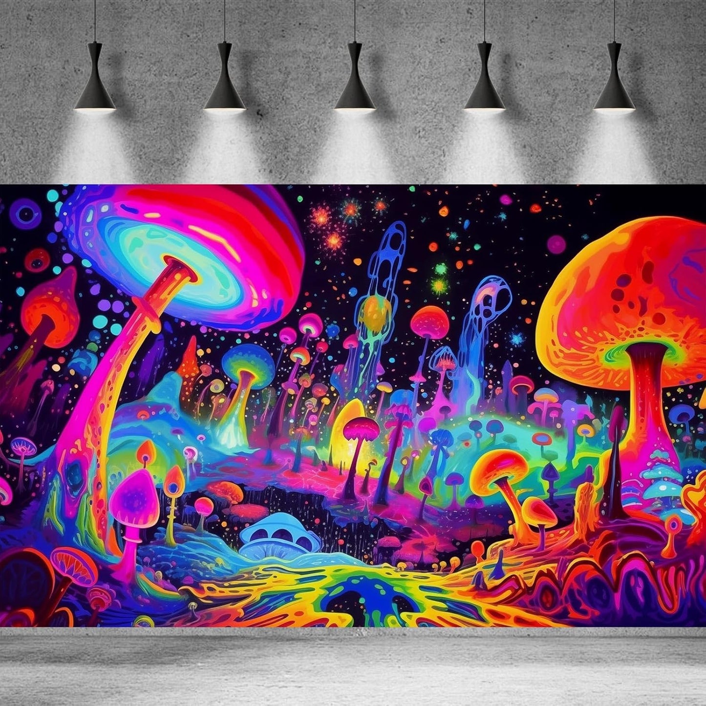 Fantasy Mushrooms Aquarium Background Abstract Mysterious Mushroom Landscape Terrarium Background Amazing Rainbow Mushrooms Theme Fish Tank Backdrop Poster Wallpaper Decorations Vinyl 30x12in