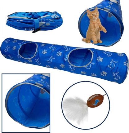 NFL Detroit Lions Cat Tunnel Tube Toy with Plush Football Catnip and Feathers Collapsible Tunnel for Cats to Play, Peek and Hide, Sporty & Fun Cat Tunnel Toy with Team Logo All-Over Design!