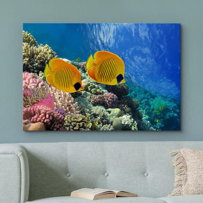 wall26 Canvas Print Wall Art Tropical Yellow Fish with Vibrant Coral Reef Nature Ocean Photography Realism Nautical Scenic Relax/Calm Multicolor Ultra for Living Room, Bedroom, Office - 16"x24"