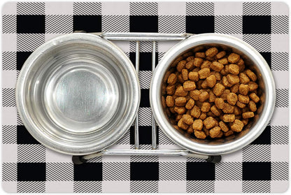 Lunarable Plaid Pet Mat for Food and Water, Monochrome Traditional Lumberjack Pattern Repating Checkered Squares Design, Non-Slip Rubber Mat for Dogs and Cats, 18" X 12", Grey Black