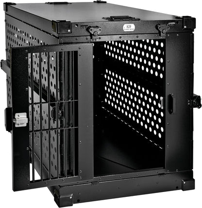 Heavy Duty Fully Collapsible Powder-Coated Aluminum Dog Crate - Large (Black)
