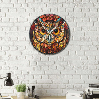 Lygond Metal Sign Tin Sign Circular Stained Glass Owl Metal Sign for Patio 8×8 Inches