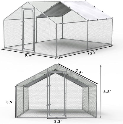 LEMBERI Metal Chicken Runs for Yard, Spire-roof Large Walk in Chicken coop cage for Outside,Galvanized Rabbits Duck Run and coops,Chicken Pen with Waterproof Cover for Outdoor,Backyard and Farm