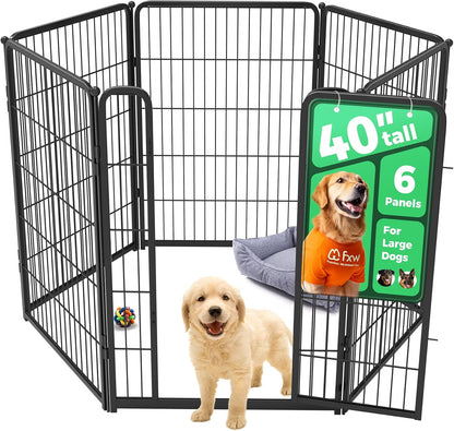 FXW Homeplus Unleashed Indoor Dog Playpen - Stress-Free and Safe Play, Heavy Duty 40 Inch 6 Wire Panels Dog Pen for Medium and Large Dogs, Black│Patented