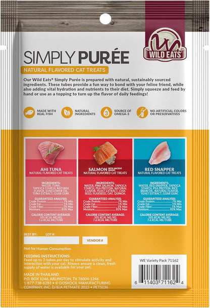 Lickable Cat Treats Exotic Fish Variety Pack 12ct - Ahi Tuna, Wild Pink Salmon, Red Snapper - Puree Bisque