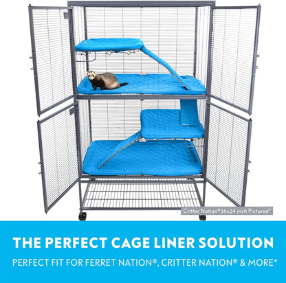 Paw Inspired Fitted Fleece Liners for Ferret Nation, Critter Nation Cage for Ferrets, Rats, Chinchillas, Hedgehogs & Other Small Animals (Blue, Double Unit Combo)