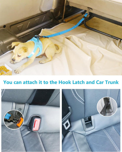 AUBELL Dog Seat Belt for Car,Updated 3-in-1 Adjustable Reflective Bungee Heavy Duty Dog Car Harness Tether with Clip Hook Latch & Buckle,Swivel Zinc Alloy Carabiner,Blue