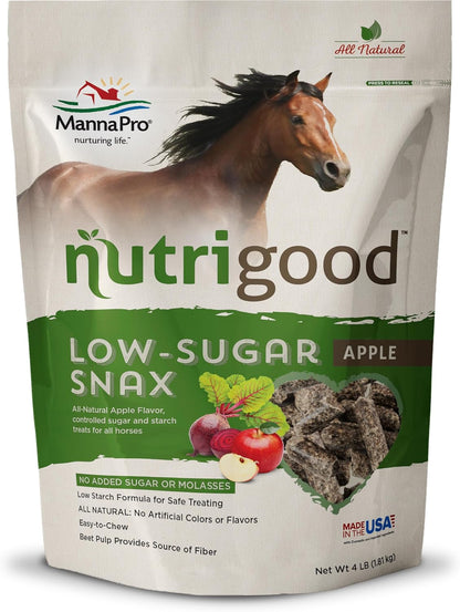 Manna Pro Nutrigood Low-Sugar Horse Treats – Apple Flavor, Healthy Natural Reward for Horses and Ponies, No Added Sugar, Made in USA, Low-Starch Equine Snacks, Supports Diets, 4 lb Bag