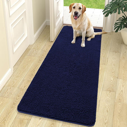OLANLY Dog Door Mat for Muddy Paws 70x24, Absorbs Moisture and Dirt, Absorbent Non-Slip Washable Doormat, Quick Dry Chenille Mud Mat for Dogs, Entry Indoor Entryway Carpet for Inside Floor, Navy Blue