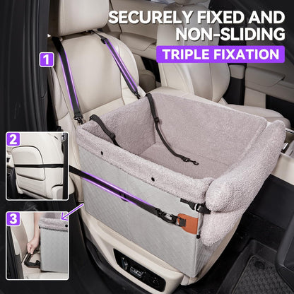 Dog Car Seats for Small Medium Dogs,PU Leather Car Seat Boosters,Foldable Puppy Cat Carseats (Grey, Medium Dog)