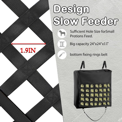 1Pcs Hay Bag for Horse,1200D Oxford Fabric Slow Feed Bags with Front Hay Nets Design and Heavy Duty Zipper Large Top Load Feeding Bag for Horses and Livestock,Black