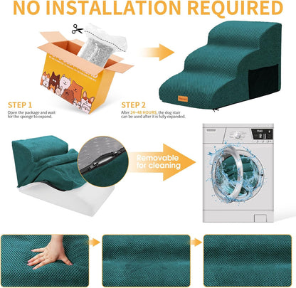 Topmart 3 Tiers Foam Dog Ramps/Steps,Non-Slip Pet Steps,Extra Wide Deep Dog Stairs,High Density Foam Pet Stairs/Ladder,Best for Older Dogs,Cats,Small Pets