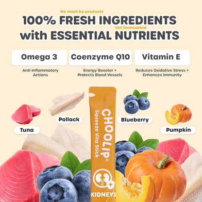 Squeeze Vita Stick Lickable Treats for Dogs & Cats. 7 Kidney Support Sticks with Essential multivitamins. Soft and Tasty Paste for All Life Stages, Supporting Kidney Health
