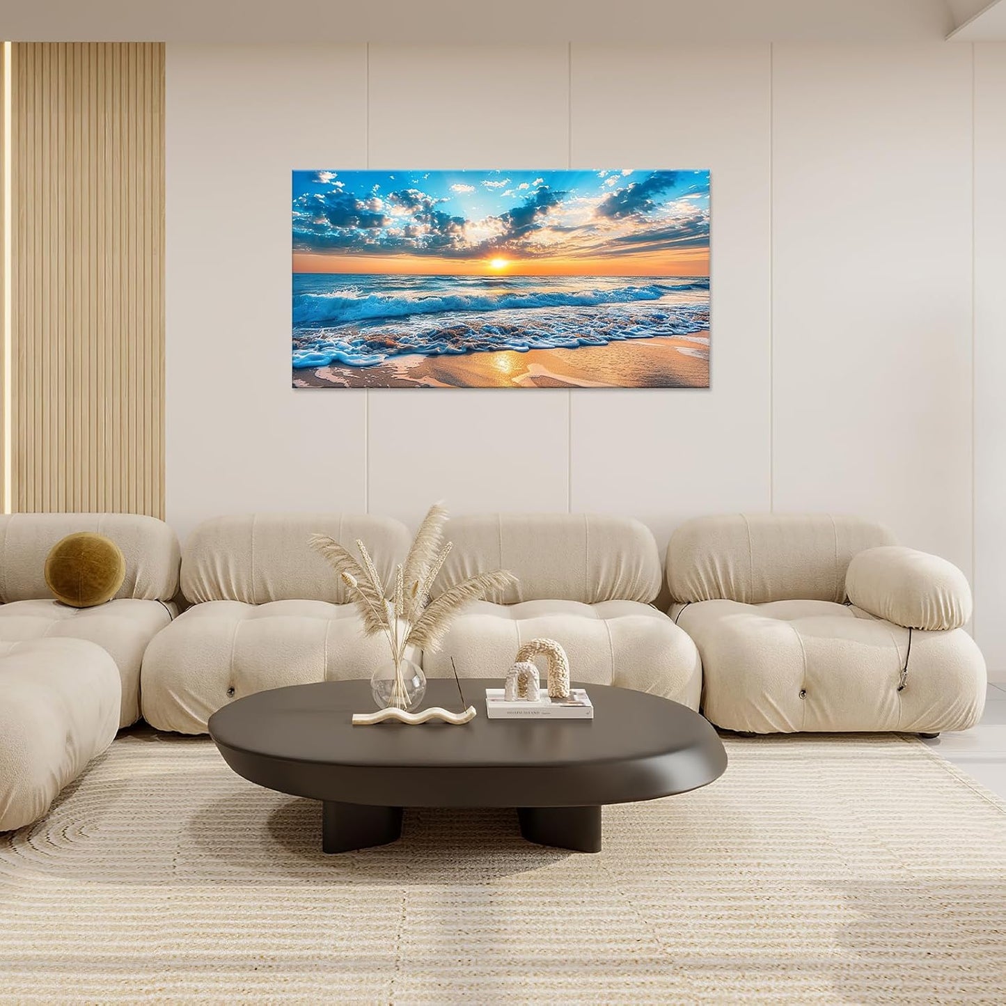 Large Beach Wall Art for Living Room Beach Sunset Ocean Waves Art Big Space Size Framed Canvas Prints Blue Pictures Painting Artwork Office Bedroom Home Decor 60"x30"
