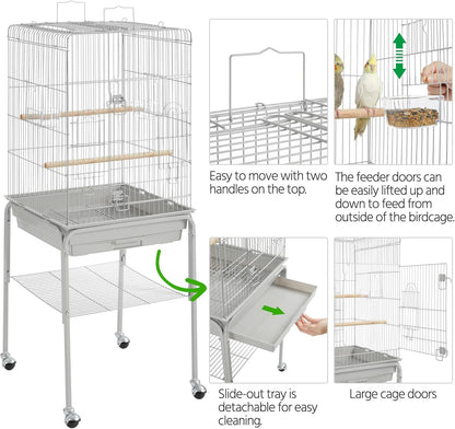 Yaheetech 53.5'' Metal Bird Cage Open Top Parrot Cage w/Stand for Parakeets Cockatiel Canary Quaker Budgies