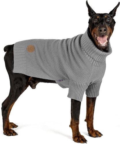 cyeollo Dog Sweater Knitwear Pullover Sweaters with Leash Hole Turtleneck Fall Winter Dog Clothes Sweaters for Large Dogs, Grey XXXL