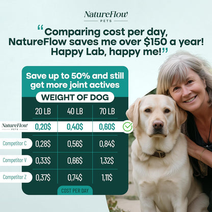 Joint Supplement for Dogs, Power of Nature Made in USA, Up to 100 Days, Unique Formula: Green-Lipped Mussel, Glucosamine, Chrondroitin, MSM, Devils Claw, Hip and Joint Supplement, All Breeds - 50 ct