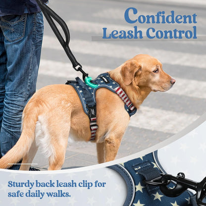 rabbitgoo Dog Harness No Pull with 2 Leash Clips, Adjustable Soft Padded, Reflective Oxford No Choke Pet Vest with Easy Control Handle for Large Dogs, Blue Star, S