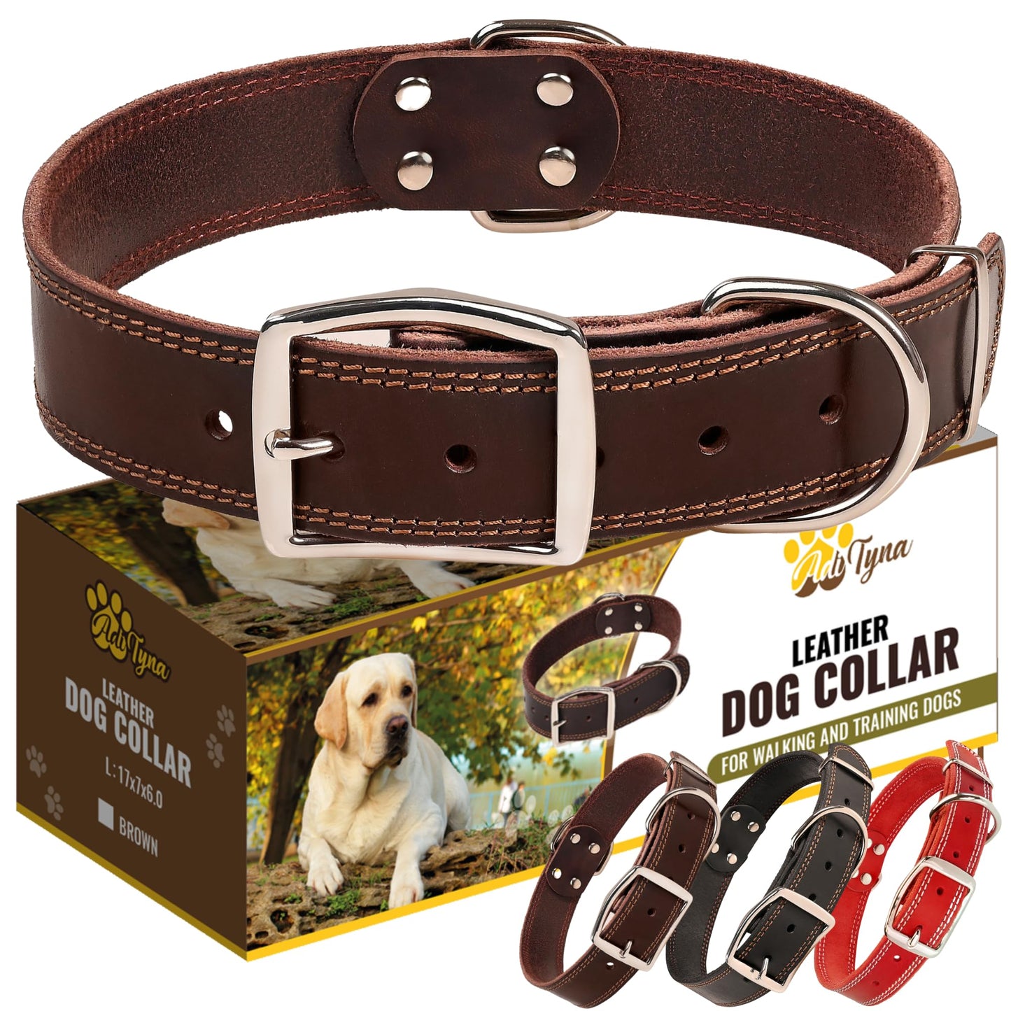 ADITYNA Heavy Duty Leather Dog Collar for Large Dogs. Chosen for real quality, fits naturally into