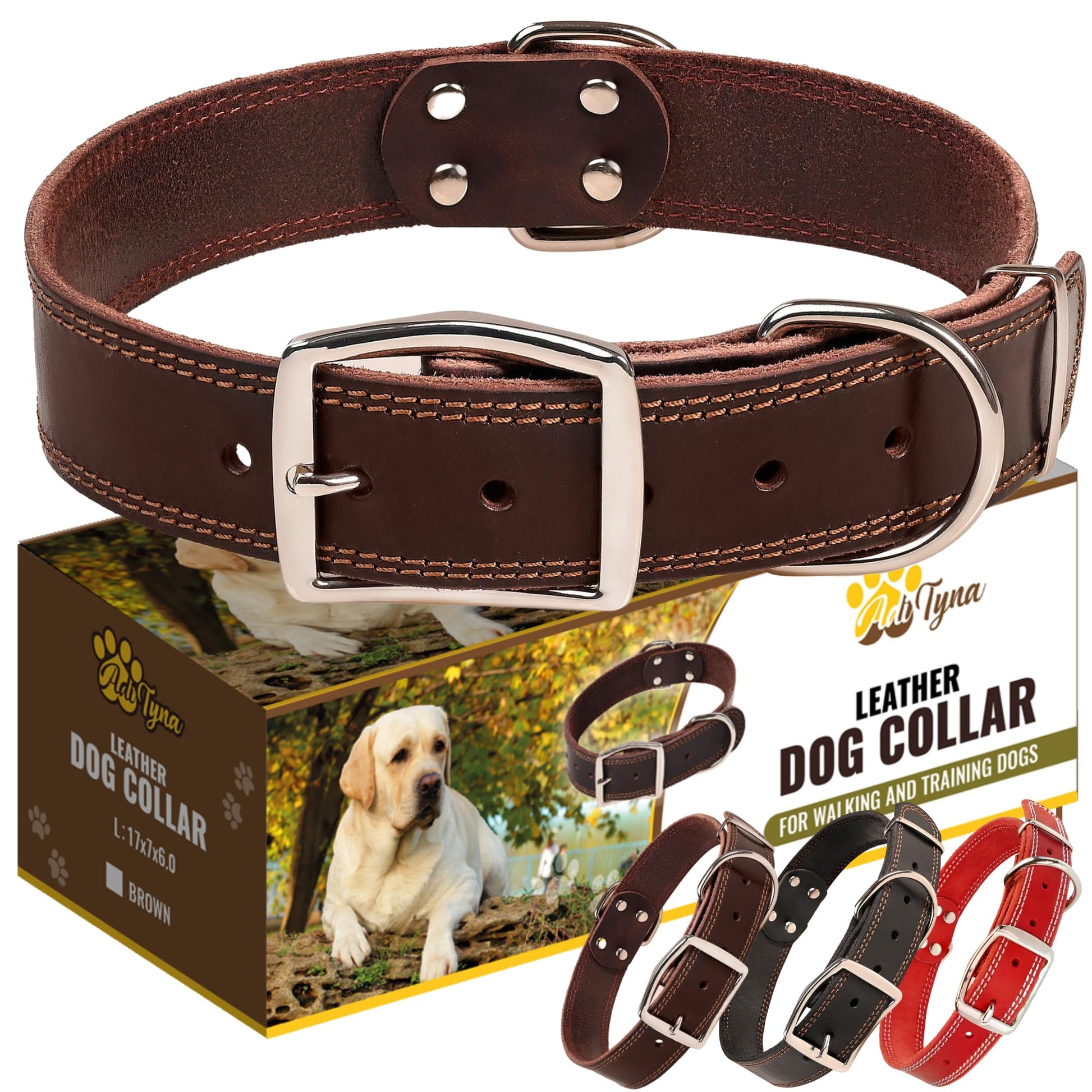 ADITYNA Heavy Duty Leather Dog Collar for Large Dogs. Chosen for real quality, fits naturally into
