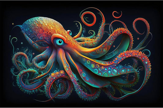 Octopus Aquarium Background Abstract Colorful Octopus Terrarium Background Glowing Octopus on Black