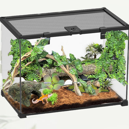 kathson Reptile Rock Hideout Cave,Tortoise Hide Caves,Resin Hides Shelter,Reptile Green Plant Decoration Habitat Decor Terrarium Accessories for Lizards Bearded Dragon Gecko Turtles Spiders