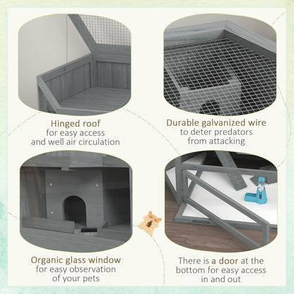 PawHut Wooden Large Hamster Cage Small Animal Exercise Play House 3 Tier with Tray, Seesaws, Water Bottle, Activity Center, Gray