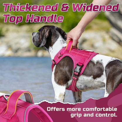 rabbitgoo Tactical Dog Harness Medium Sized Dog, No Pull Military Service Vest with Handle & Molle, Easy Control for Training Walking, Adjustable Reflective Straps, Rose Red, M