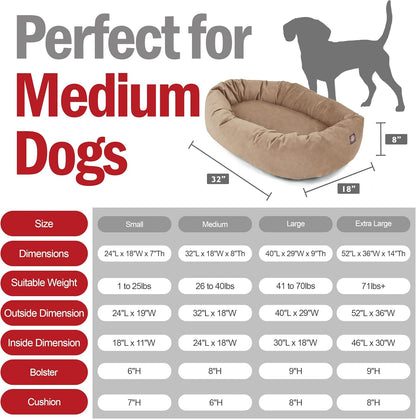 Majestic Pet 32 Inch Suede Calming Dog Bed Washable 32x23x7 (Inch) – Cozy Soft Round Donut Dog Bed with Spine Support for Dogs to Rest Their Head - Pet Bed Medium – Stone (2025)