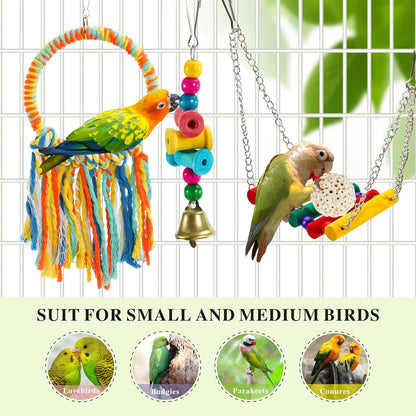 Bird Swing Toys, Parakeet Toys Natural Birds Toys Bird Cage Accessories, Swinging Chewing Hanging Standing Parakeet Swings Suitable for Budgerigar, Parakeet, Conure, Lovebird, Cockatiel