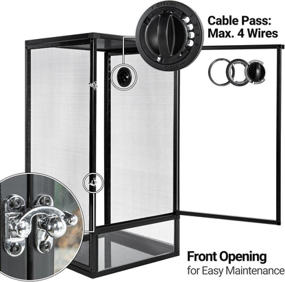 REPTI ZOO 16" x 16" x 30" Front Opening Chameleon Cage with 3-Sided Metal Mesh, 33 Gallon Screen Vertical Terrarium with Background Sticker, Tall Enclosure for Chameleon, Tree Frog, Arboreal Reptiles