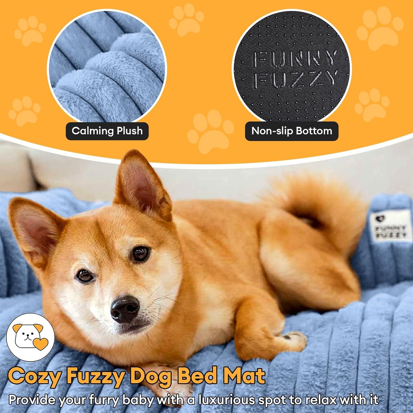 FUNNY FUZZY Pet Couch Cover for Sofa, Calming Dog Bed for Couch, Fluffy Plush Dog Couch Mat for Furniture Protector for Large Medium Small Dogs and Cats, Blue