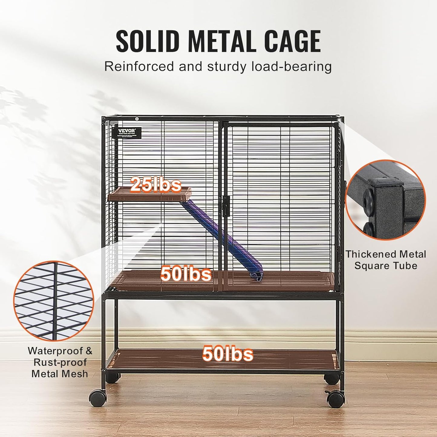 VEVOR 36" Rolling Metal Ferret Cage, Large 2-Tier Critter Nation Cage, Small Animal Cage with Ramps & Tray, Easy to Set up for Pet Mice, Hamster, Guinea Pig, Chinchilla, Squirrel, Hedgehogs, Bunny