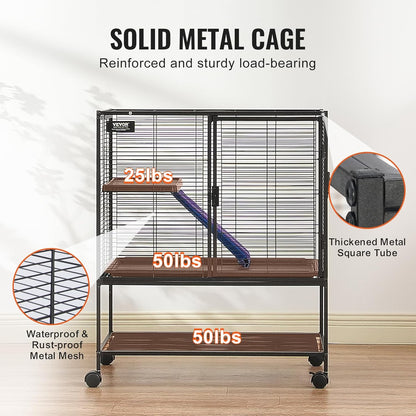 VEVOR 36" Rolling Metal Ferret Cage, Large 2-Tier Critter Nation Cage, Small Animal Cage with Ramps & Tray, Easy to Set up for Pet Mice, Hamster, Guinea Pig, Chinchilla, Squirrel, Hedgehogs, Bunny