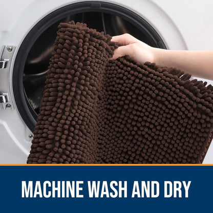 OLANLY Dog Door Mat for Muddy Paws 47x24, Absorbs Moisture and Dirt, Absorbent Non-Slip Washable Doormat, Quick Dry Chenille Mud Mat for Dogs, Entry Indoor Entryway Carpet for Inside Floor, Brown