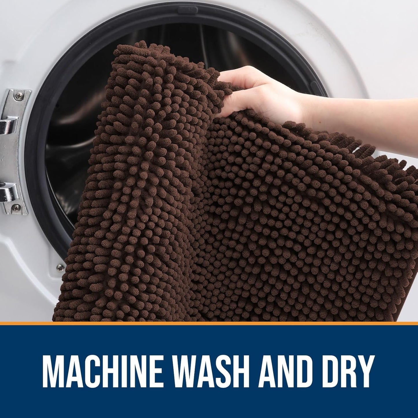 OLANLY Dog Door Mat for Muddy Paws 54x24, Absorbs Moisture and Dirt, Absorbent Non-Slip Washable Doormat, Quick Dry Chenille Mud Mat for Dogs, Entry Indoor Entryway Carpet for Inside Floor, Brown