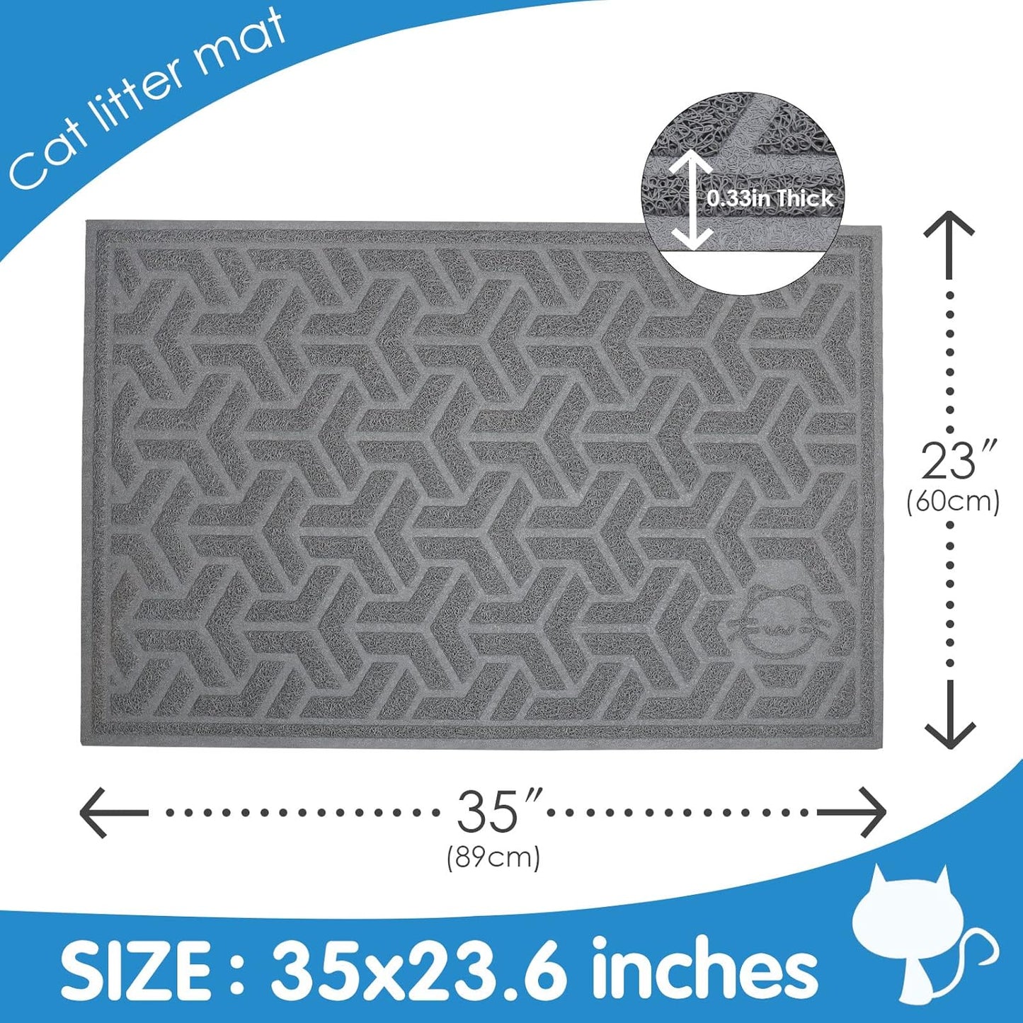 UPSKY Cat Litter Mat, Litter Trapping Mat Soft on Kitty Paws, Large Litter Box Mat 35" x 24" Scatter Control for Cat Litter, Waterproof and Extra Large Litter Box Carpet