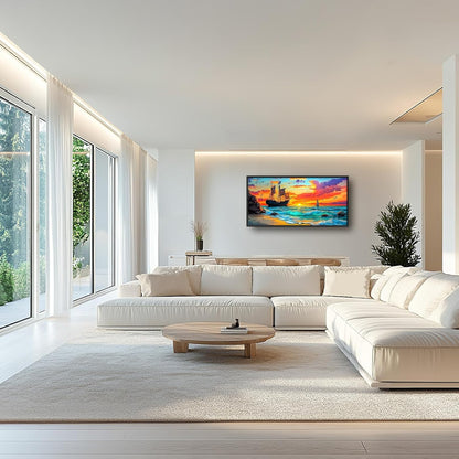 Framed Large Ship Wall Art for Living Room, Oversized Coastal Beach Boat Wall Decor Nautical Seascape Sailboat Canvas Painting Modern Artwork Home Decoration for Living Room Bedroom 60"x30"