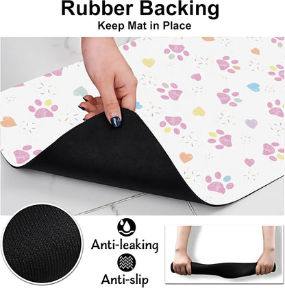Pink Dog Paw Pet Feeding Mat for Floors-Absorbent Dog Bowl Mat for Food and Water, Quick Dry Pet Cat Feeding Mats with Non Slip Bottom, Mess-Free Dog Accessories 12"x20"