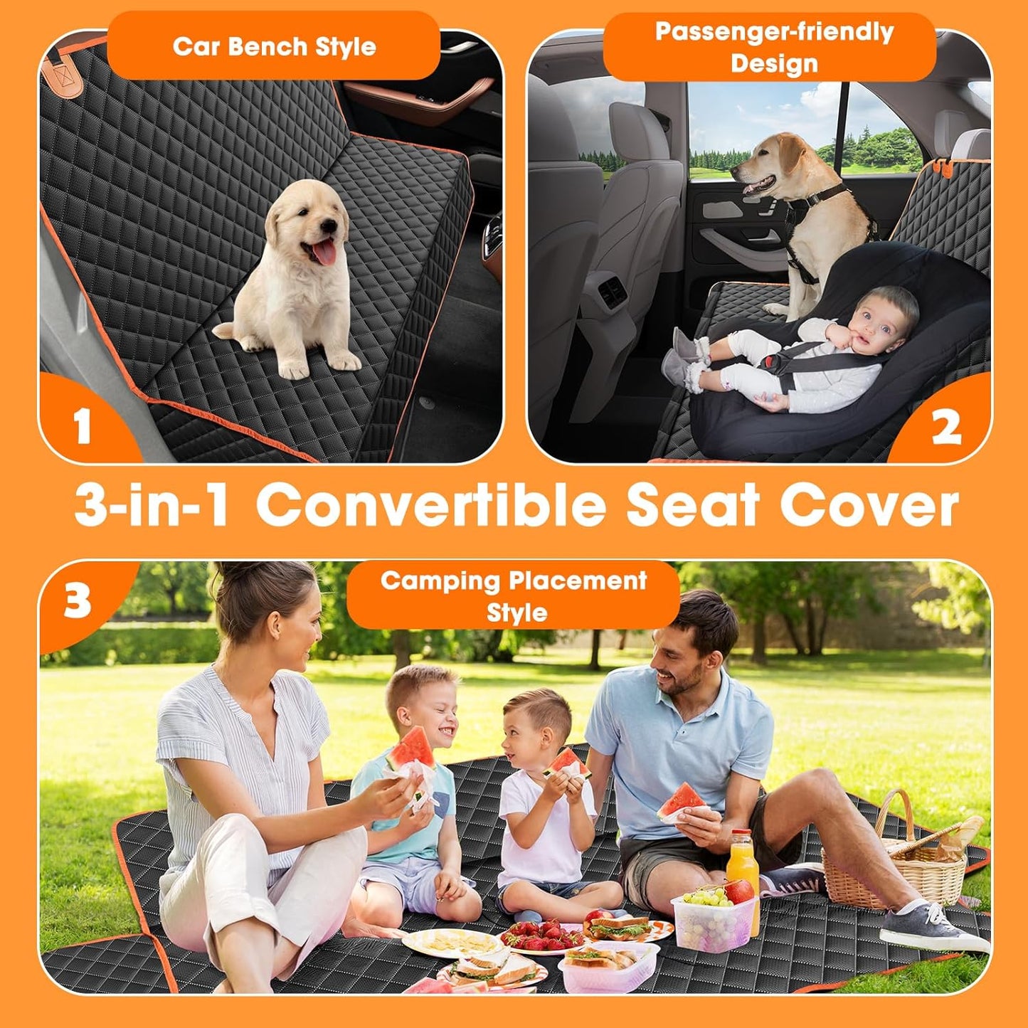 MIXJOY Truck Back Seat Cover for Dogs, Waterproof Pet Seat Covers for Trucks, Dog Cover for Truck Back Seat, Nonslip Pet Bench Seat Cover for Ford F150 F250 F350/Chevrolet Silverado/GMC/Ram