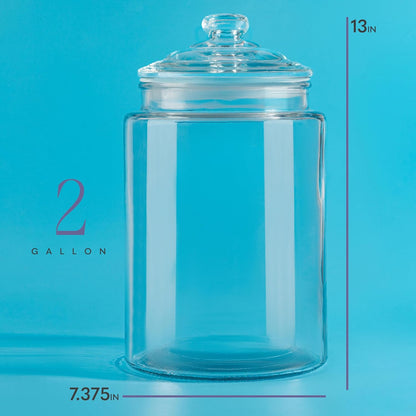 2-Gallon Tall Glass Cookie Jar with Airtight Lid – Large Kitchen Canister for Cookies, Sugar, Flour, and Dog Treats