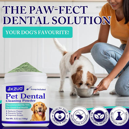 Dog Teeth Cleaning Powder - Dog Dental Powder - Plaque Off Pet Tooth Cleaning lab co - Targets Tartar & Reduces Plaque & Bad Breath - Teeth Cleaning Made Easy