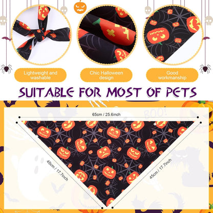 Abbylike 200 Pcs Halloween Dog Bandanas Bulk Pumpkin Bandanas for Dogs Pets Triangle Kerchief Bibs Scarf for Halloween Costume Photo Props Accessories Pet Shops Adoption Events Groomers, 25 Styles