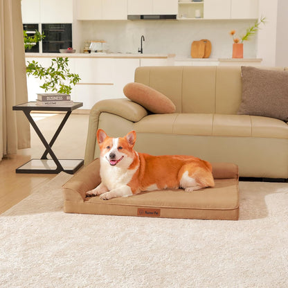 Upgraded Large Dog Bed, 3" Memory Foam with Waterproof Liner, Chew Resistant Microsuede Cover, Removable and Washable, for Indoor, Outdoor, and Car Use, Nonskid Base, 41x27 Inches XL Khaki