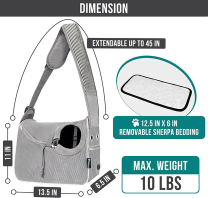 PetAmi Small Dog Sling Carrier, Soft-Sided Crossbody Puppy Carrying Purse Bag, Adjustable Sling Pet Pouch to Wear Medium Cat Travel, Dog Bag for Traveling, Poop Bag Dispenser, Max 10 lbs, Stripe Black