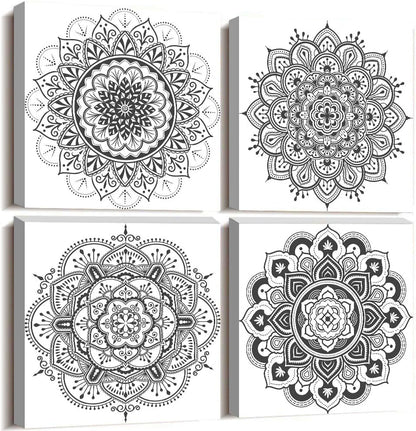 Black and white art Decorative pattern Canvas Wall Art for Living Room Bedroom wall decor Bathroom decorations,4 piece Modern Home decoration inspirational wall paintings Posters Pictures artwork