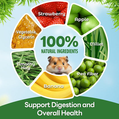 TEEWY 4PCS Guinea Pig Chew Toys, Prevent Teeth Overgrowth, Natural Vegetables and Timothy Grass, Hamster Chew Toys, Guinea Pig Toys, Chinchilla Toys, Grass Patch & Flowers