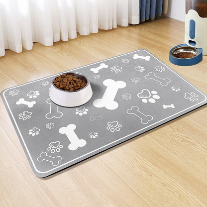 Pet Feeding Mat,Rapid Absorbent Mats for Dog Cat Food, Dog Placemat Water Bowl Mat with Rubber Backing,Messy Drinkers to Protect Floors, Pet Accessories 17"×29" Grey