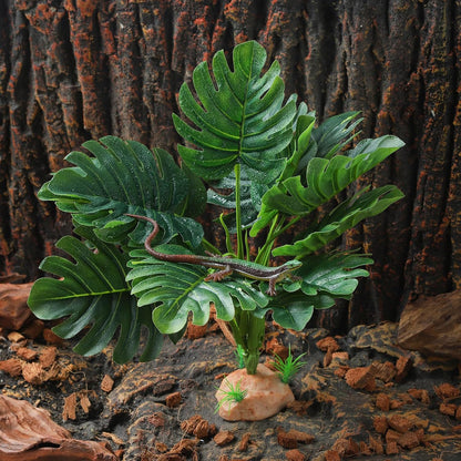 IBWell Reptile Plants - Tortoise Habitat Accessories, Artificial Spider Plant for Gecko, Ball Python, Terrarium Decor - Monstera