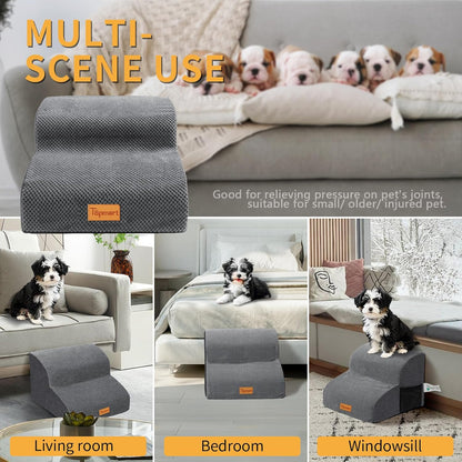 Topmart High Density Foam Pet Steps 2 Tiers,11.8" High,Non-Slip Dog Stairs,Soft Foam Dog Ramp Ladder,Best for Injured,Older Cats,Pets with Joint Pain,Suitable for Low Sofas,Stairs,Lower Place